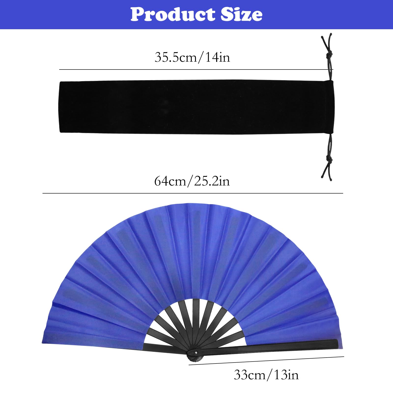 Abanico de mano plegable HINGTAI para baile, claqué, estilo clásico, tela china, varillas de bambú, azul