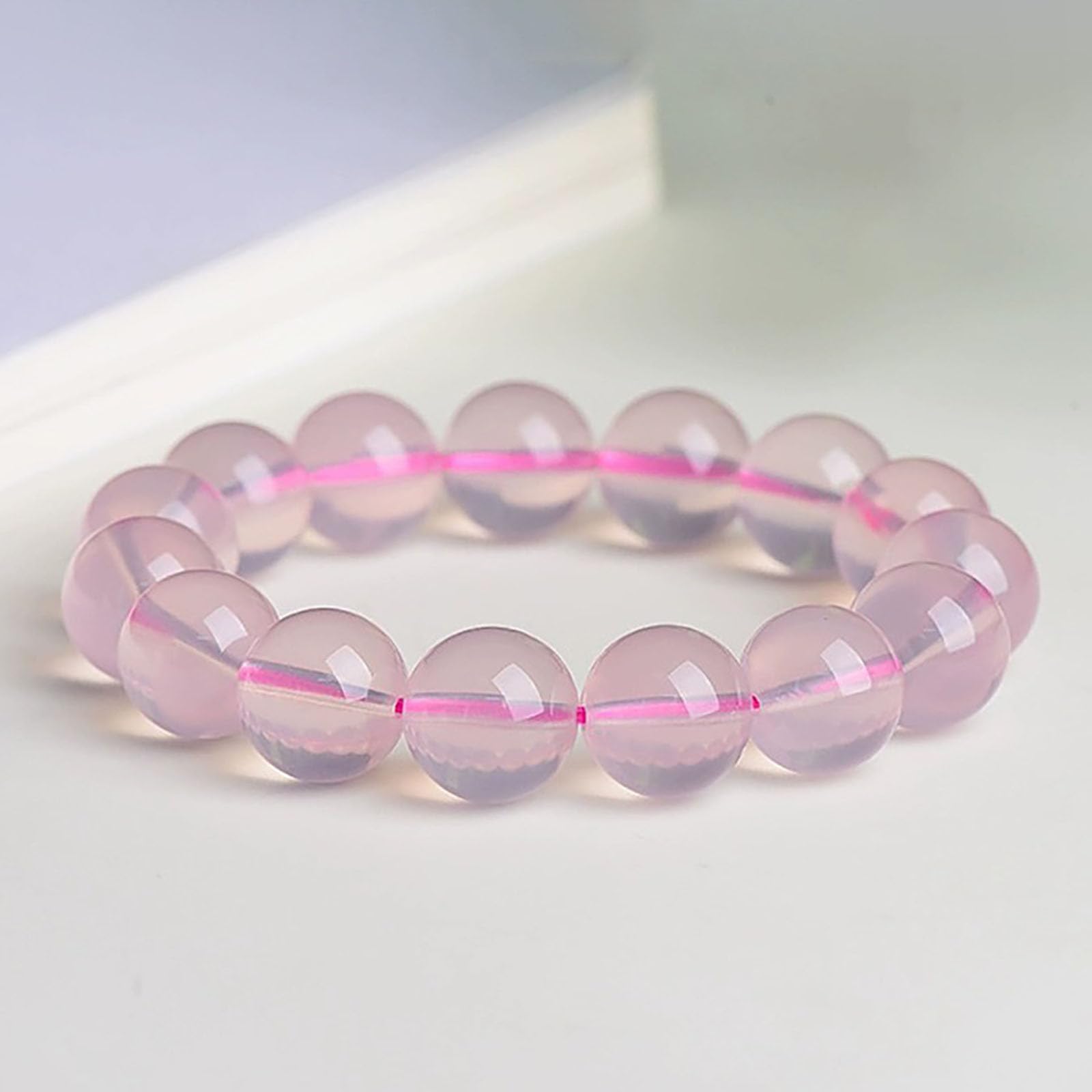 11mm, Pulsera de Piedras Preciosas de Cristal Natural, Hecha a Mano con Cuentas de Cuarzo Rosa, Pulseras elásticas con Piedras de energía curativa, Regalo de joyería para Mujer