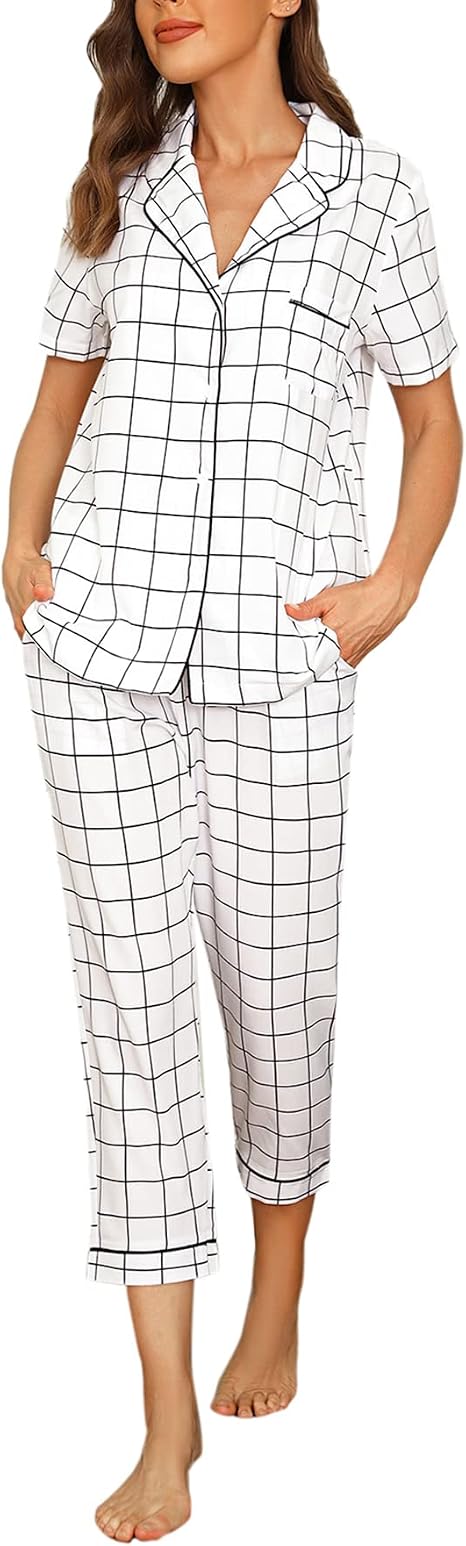 iClosam Pigiama Donna Estivo Corto Set, Pigiama Quadri Maniche Corte Pigiama  con Bottoni Indumenti da Notte per Casa S-XXL : Amazon.it: Abbigliamento