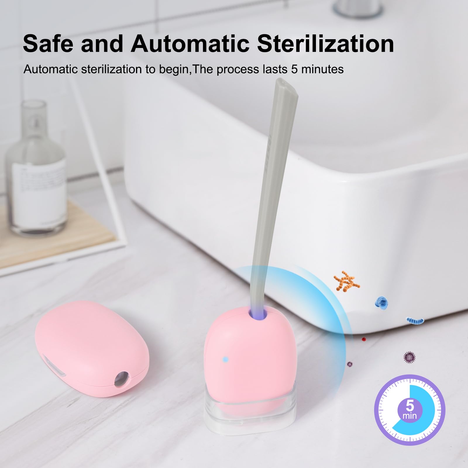 Custodia per spazzolino disinfettante UV, mini portaspazzolino portatile, sterilizzante, rosa, adatta a tutti gli spazzolini elettrici e manuali