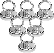 Magnetpro Lot de 6 crochets magnétiques en néodyme super puissants - 55 kg - Crochets magnétiques avec trou Counterunk Hole Eyebolt pour la maison, la cuisine sur le lieu de travail et le garage