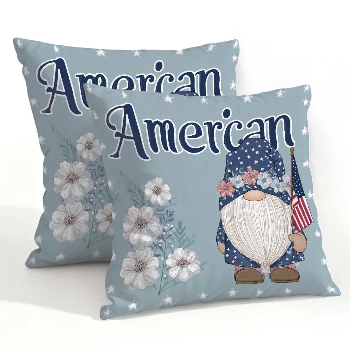 Outdoor Pillow Covers Waterproof Pillowcases 22x22in Set of 2 250th American Gnome Floral Decorative Throw Cushion Case for Couch Sofa Garden Patio Furniture