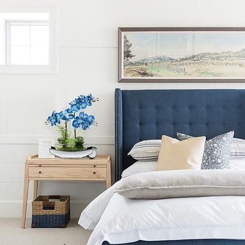 Vista 4 de Orchids Flores artificiales de 15 pulgadas, orquídea Phalaenopsis azul con macetas plateadas, orquídeas sintéticas de tacto real para el hogar