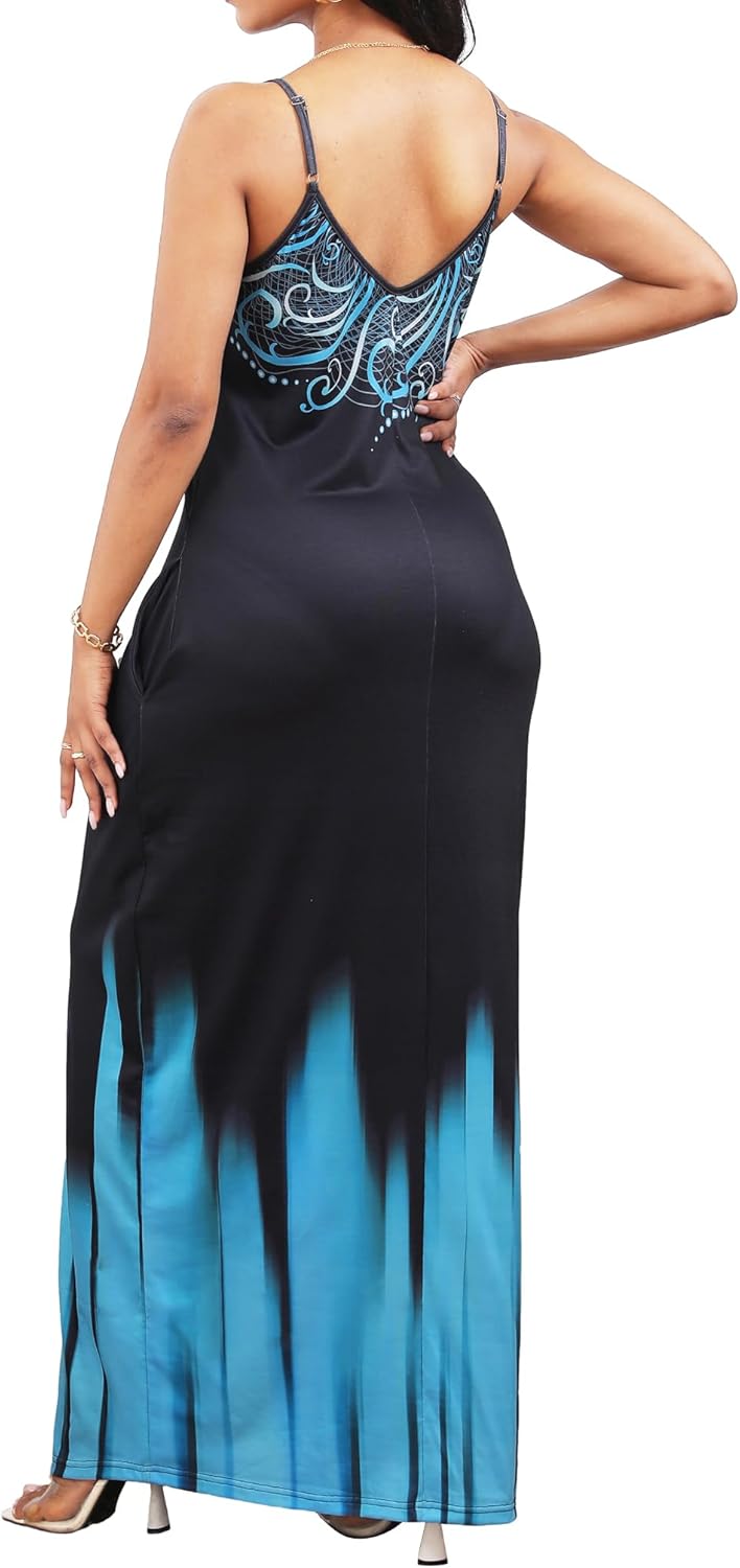 Maxi Dresses for Women Sexy Casual Spaghetti Strap Long Summer Sundress with Pockets - Image 3