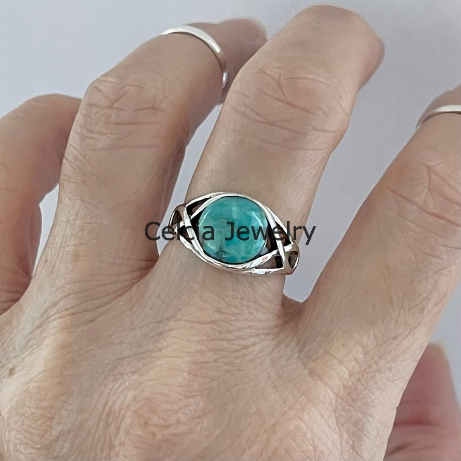 Anillo redondo de piedra preciosa turquesa natural, anillo infinito interior de plata de ley sólida, anillo bohemio, anillo del día de la madre, regalos para mamá