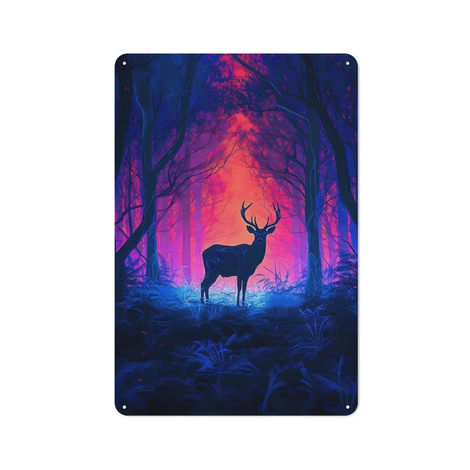 Junmoney Deer In The Mystical Fores Tin Wall Plaque 30X20cm With For Bar Or Restaurant, For Hospitality Decor Collectors