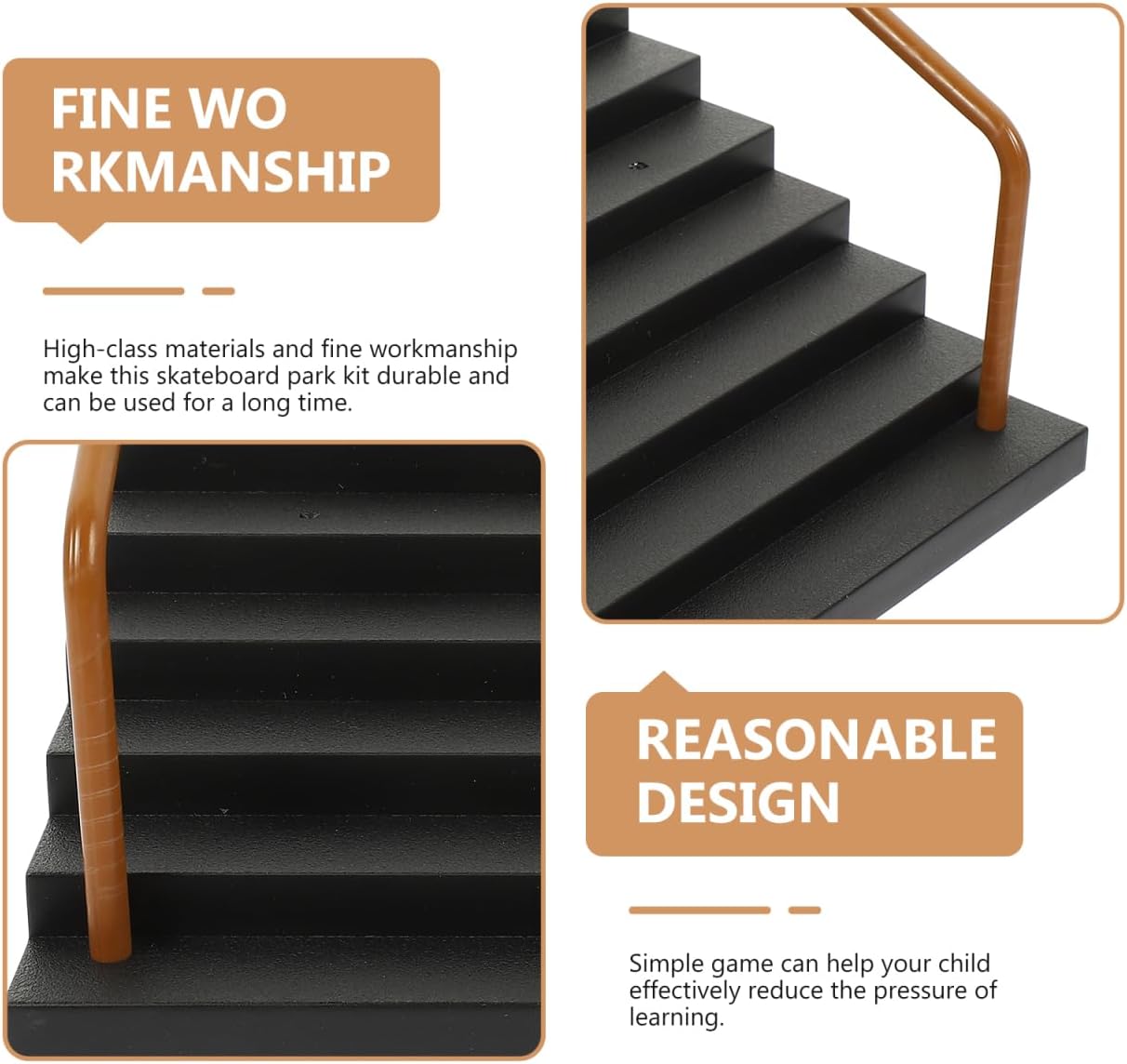 Alasum Fingerboard Skate Park Kit – ABS Rail & Stair Ramp Set for Kickflips & Grinds – Travel-Ready Mini Skatepark Toy for Kids & Adults