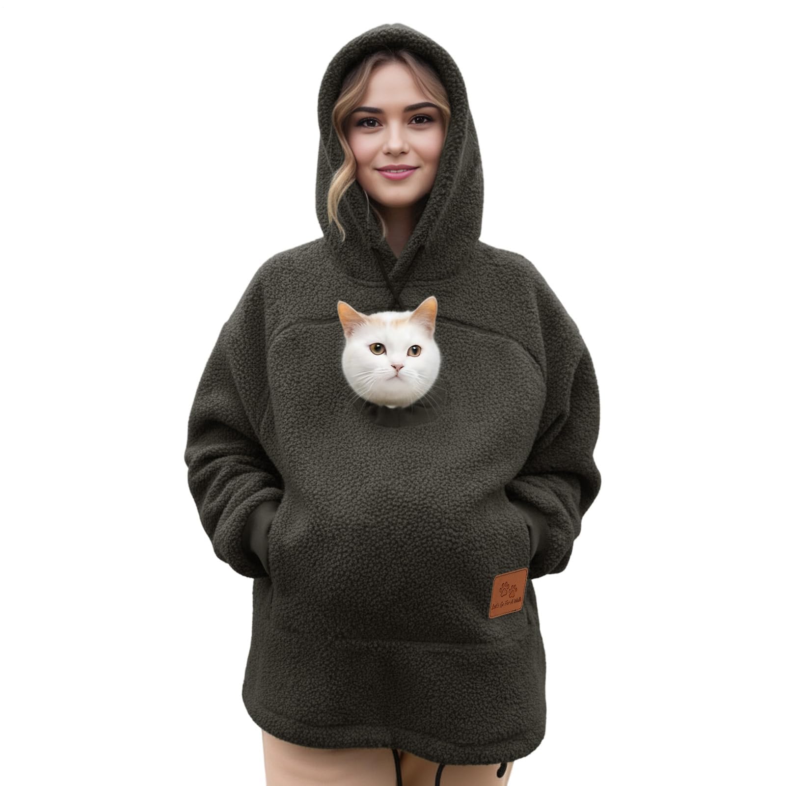 Generico Felpa con Cappuccio for Marsupio for Cani E Gatti con Cerniera, Tasca A Marsupio, Felpa con Cappuccio for Trasportino for Animali, Felpe Calde E Sciolte(Gray,Large)