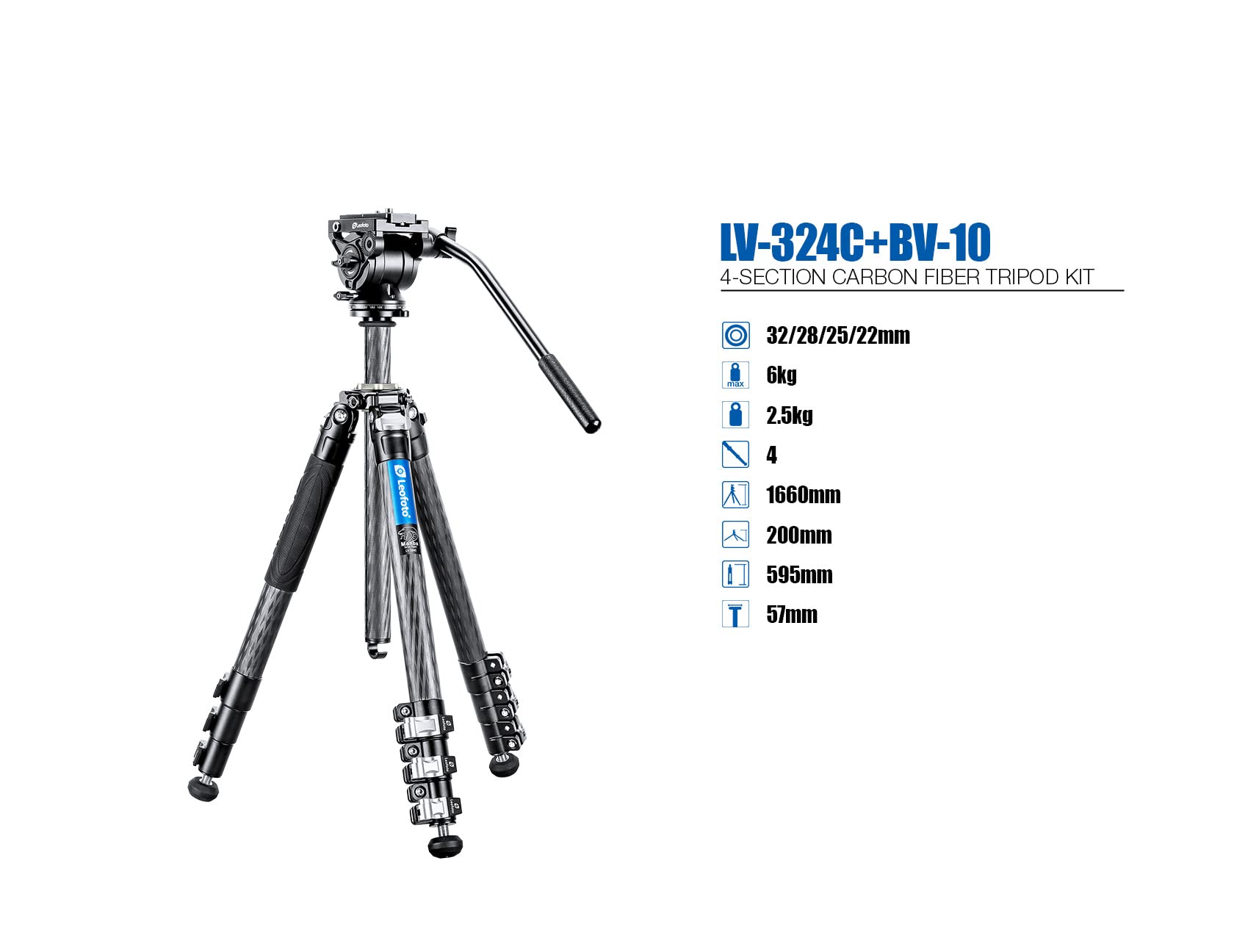 Amazon | LEOFOTO LV-324C 4セクションカーボンファイバー三脚 BV-10 