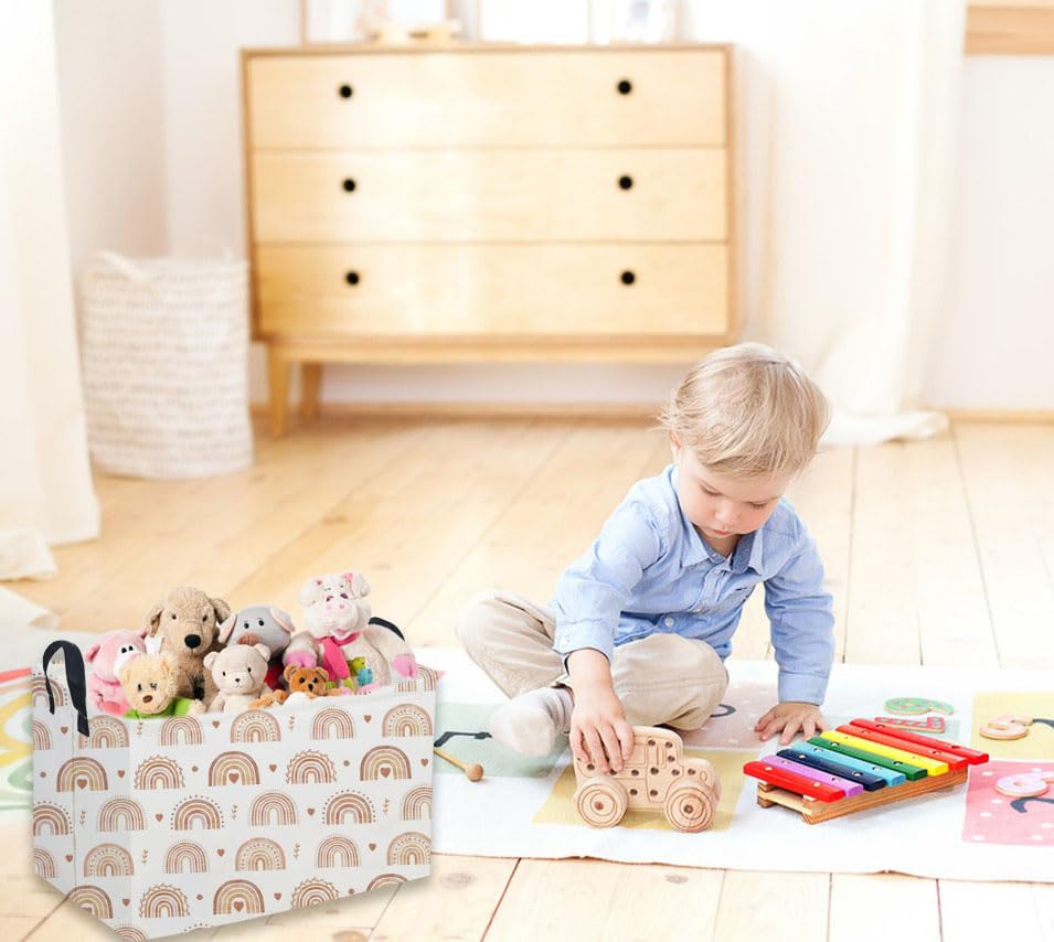 Image of Sanjiaofeng Rectangular Boho Basket Rainbows Storage Bins,Girls Storage Basket with Handles.Clothers,Books,Kid's Gifts Bins. (Rainbows)