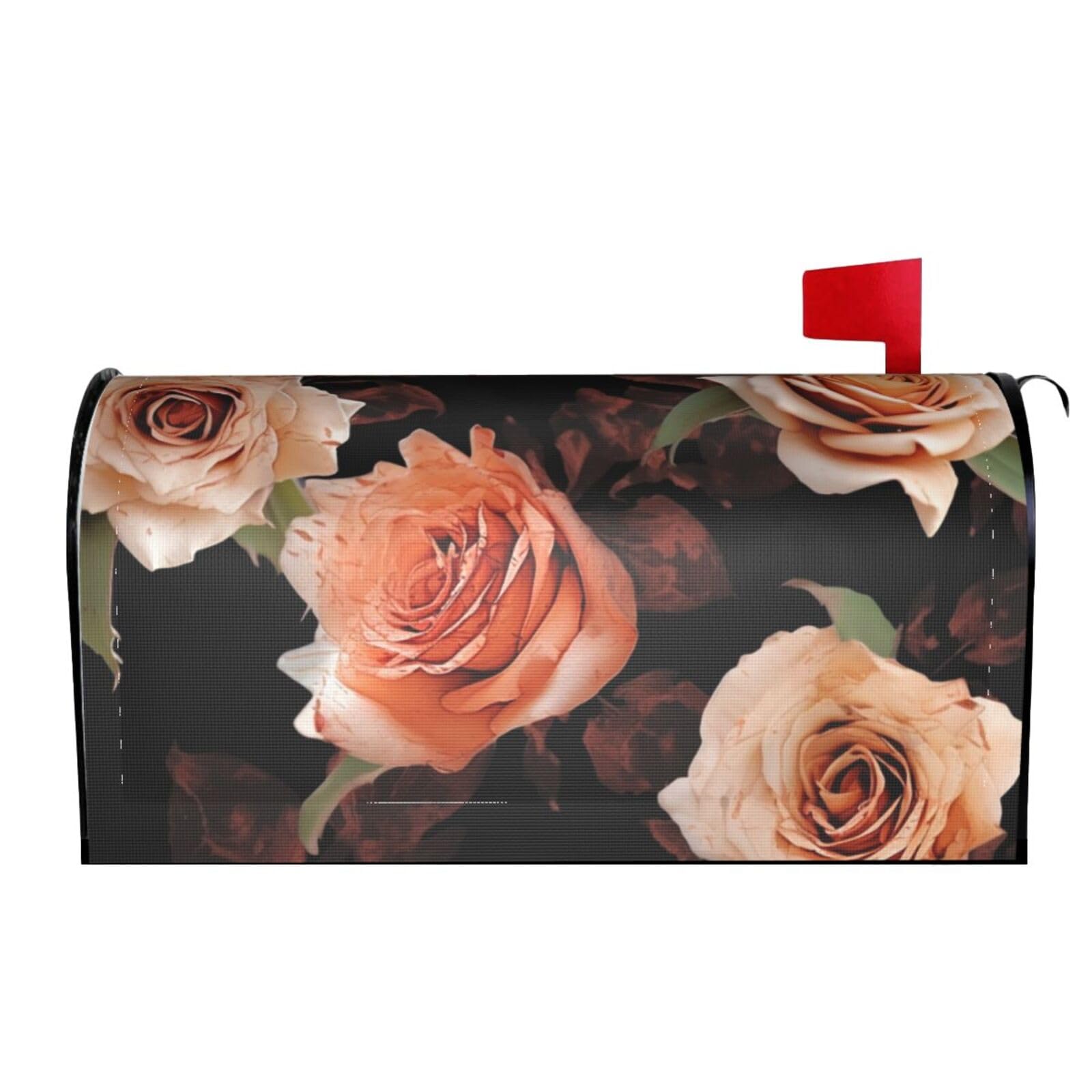 Spring Summer Mailbox Covers Magnetic Letter Post Box Cover Black Peach Rose Mailbox Wrap Decoration Mailbox Post Cover for Garden Yard Outside Welcome Decor 21x18 in