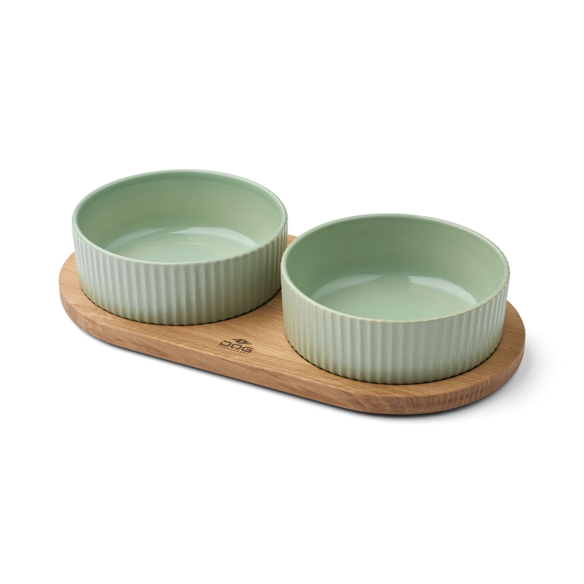 DOG Copenhagen Kronborg Food Bar - Ceramic Food and Water Bowl Set with Stand - Dishwasher Safe - Non Slip - Nordic Design Stoneware, L, Mint Green/Oak
