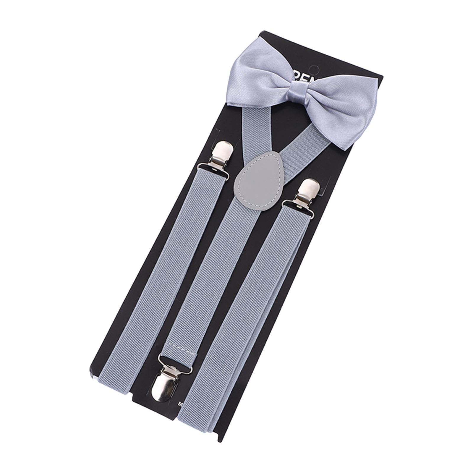 CALANDIS Mens Suspenders Bowtie Set Y Shape Adjustable Braces for Jeans Cosplay Party Gray-image-38