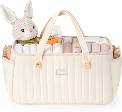 Organizador de pañales para bebé, cesta portátil de almacenamiento de pañales para pañales y toallitas para bebés, organizador de pañales con asa,