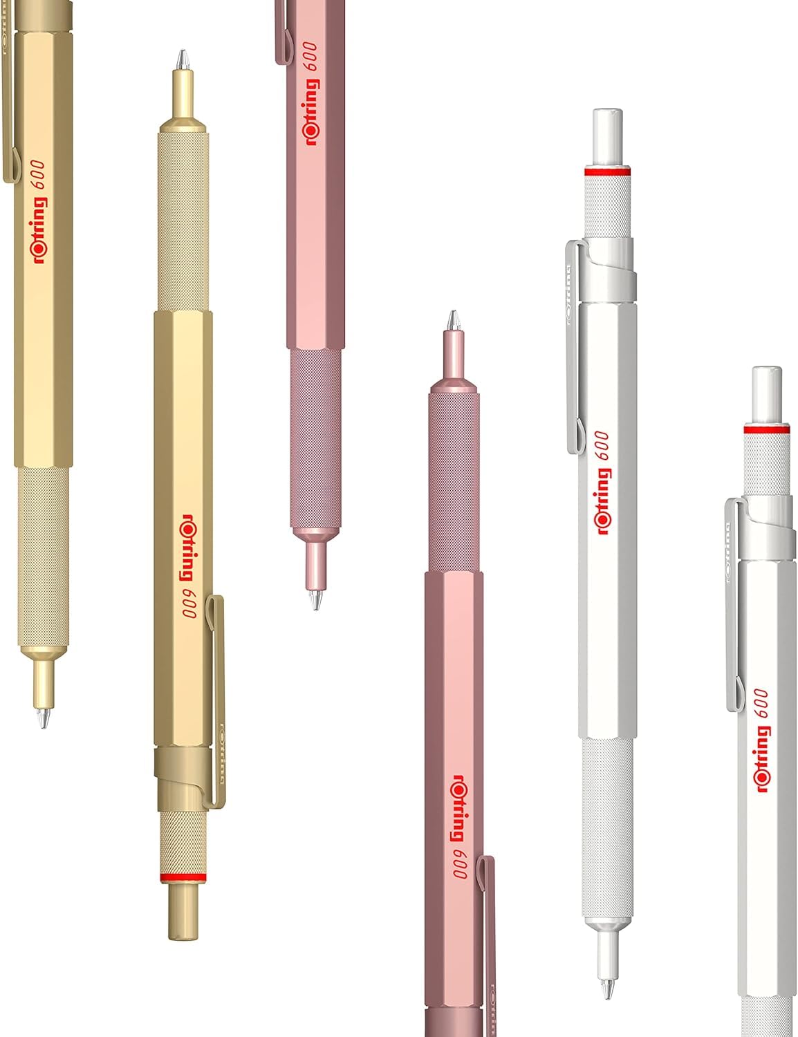rOtring Set regalo di 600 penne a sfera, penne in metallo oro rosa e oro con inchiostro nero, penne ricaricabili di alta qualità in elegante confezione regalo con nastro