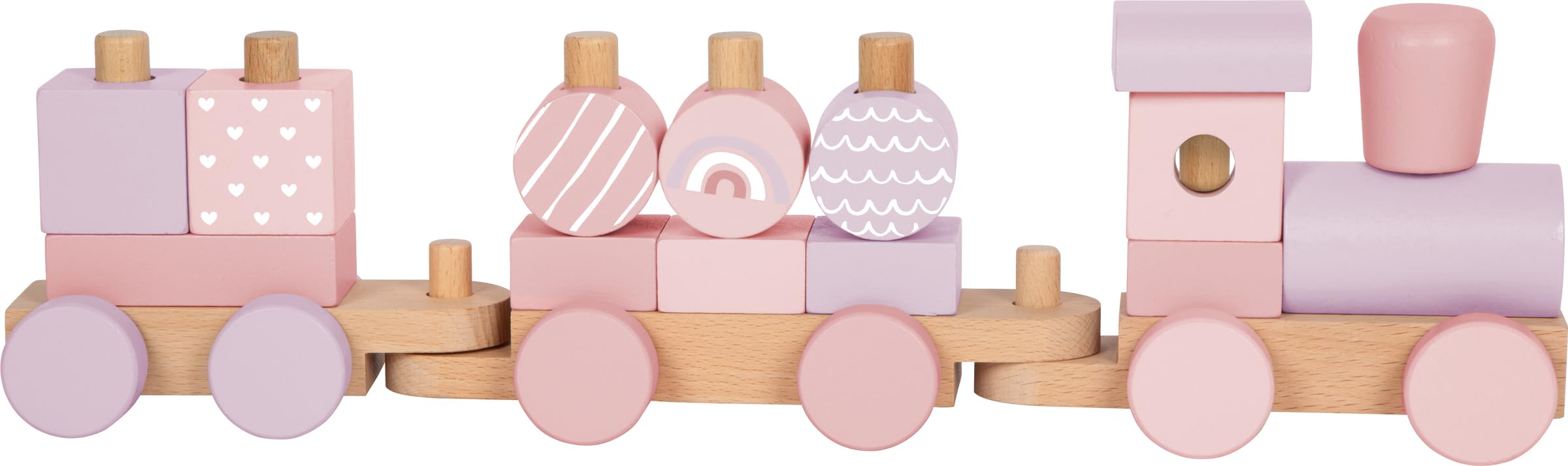 Small Foot Trenino Rosa in Legno, con 14 Elementi da combinare, per Bambini dai 12 Mesi, 12694