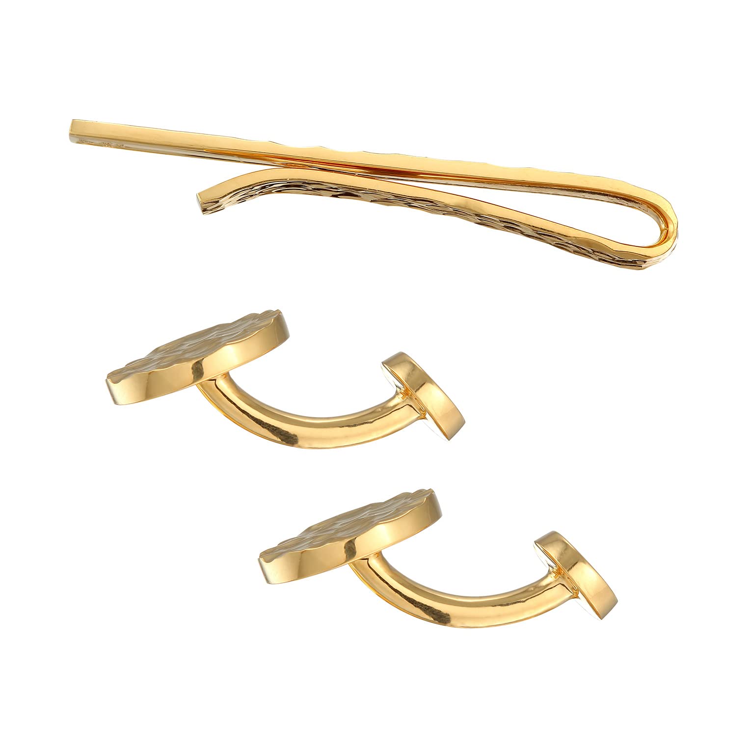 Kuzzoi Gemelli da uomo con design e fermacravatta in stile martellato, set di accessori da uomo in argento sterling 925, elegante regalo per matrimonio e compleanno, Argento sterling