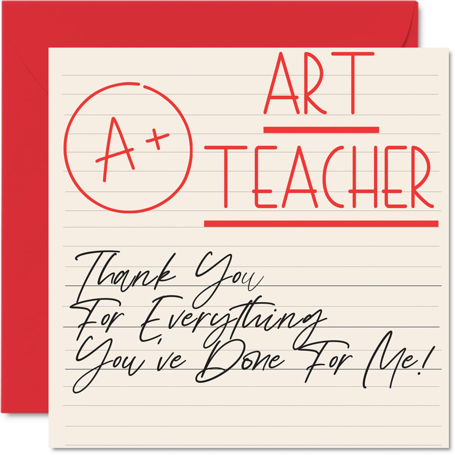 Thank You Cards for Art Teacher - A+ Teacher - Thankyou Cards for Him Her Men Women Teacher, Heartfelt Appreciation Card, 145mm Thank You So Much Greeting Gifts