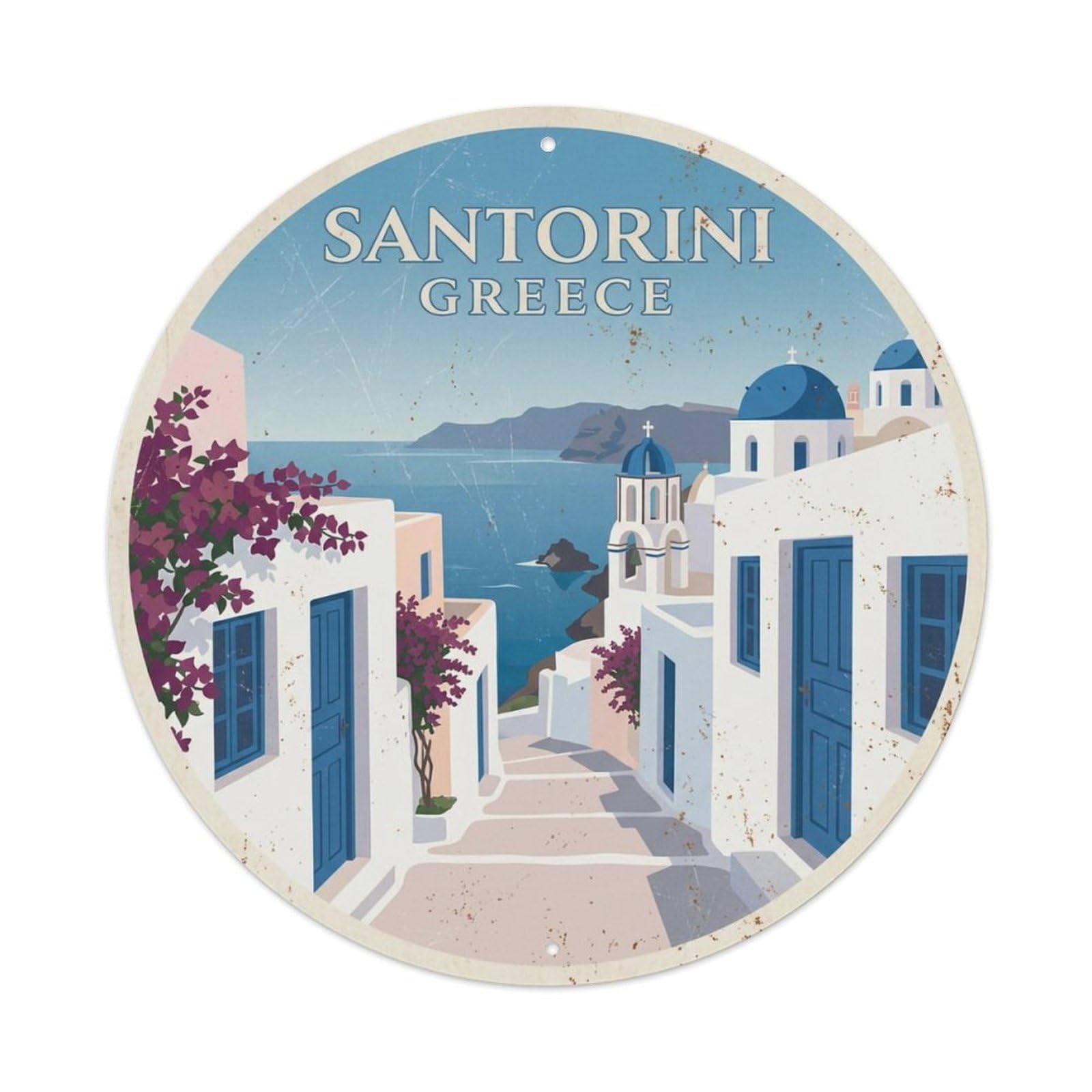 Vintage Travel Oia Santorini Pathway 1 Metal Tin Sign