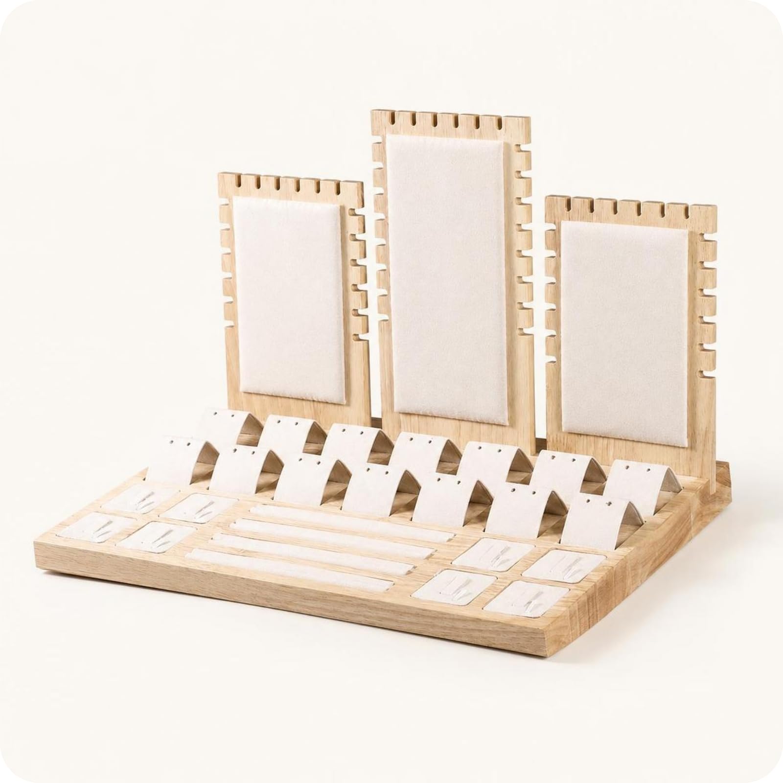 TISHITA Soporte para Joyería Stand de Mostrador Organizador con Base Rectangular y Respaldo en Secciones Barras Estrechas y Paneles Rectangulares Madera, Dark Green, SET Stand