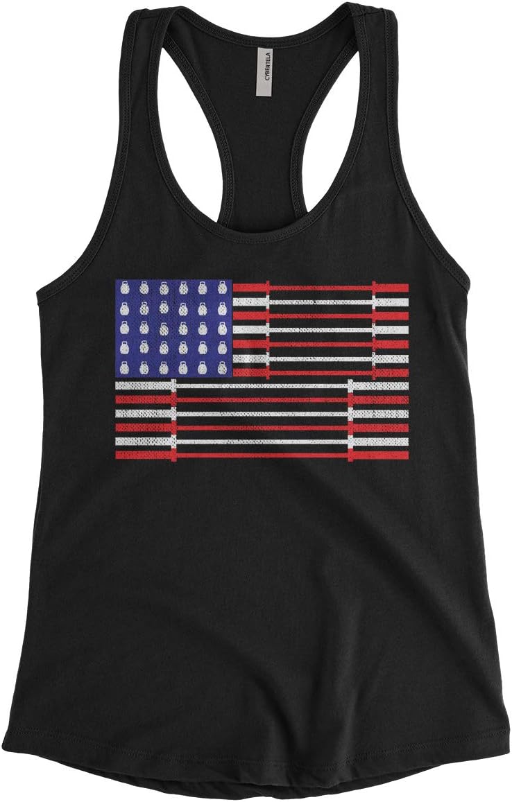 Women's Dumbbell American Flag Workout Gym Fitness Racerback Tank Top