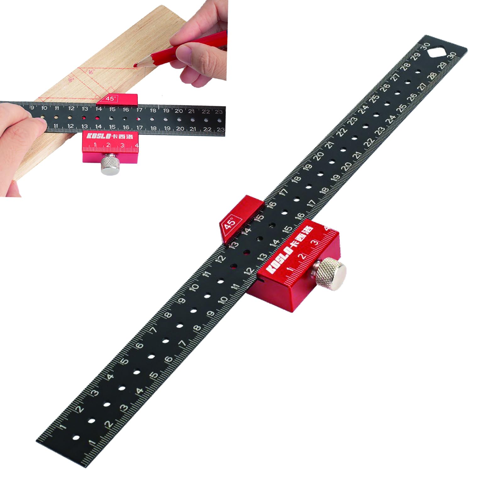 Regla de Carpintero, Tamaño del Revestimiento 30 cm, Regla Metalica, Juego de Escuadra y Regla de Carpintero, Regla de Medición de Ángulo, para Carpintería, Bricolaje, Artesanía