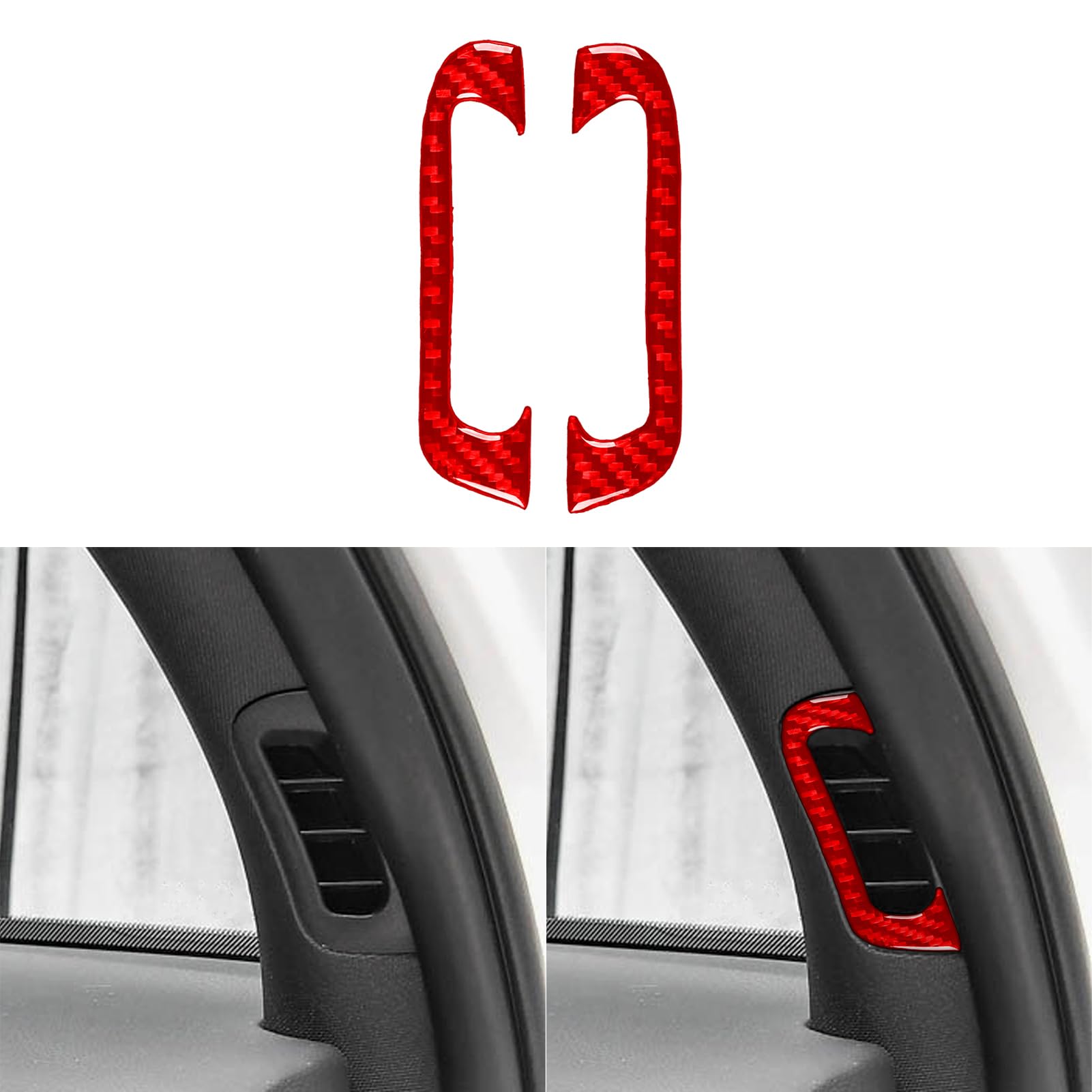 PJFUS Real 3K Red Carbon Fiber Car Inner Door Pillar AC Wind Outlet Vent Side Panel Decorative Strip Trim Sticker Compatible with Dodge Durango 2011-2020 Auto Interior Accessories