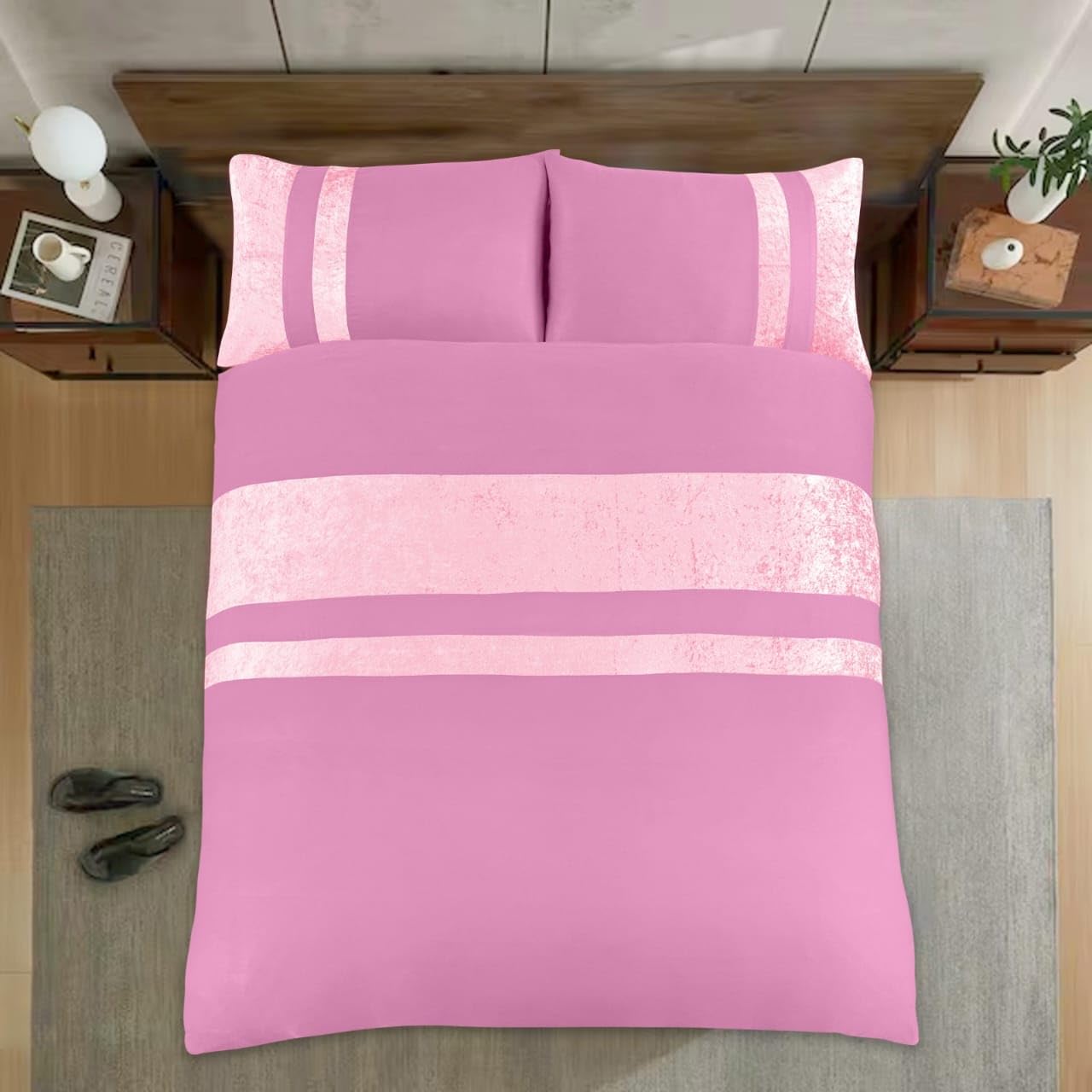 Casabella Luxury Crushed Velvet Panel Band Duvet Cover Sets with Pillow Case Double Duvet Cover Bedding Set - Image 2