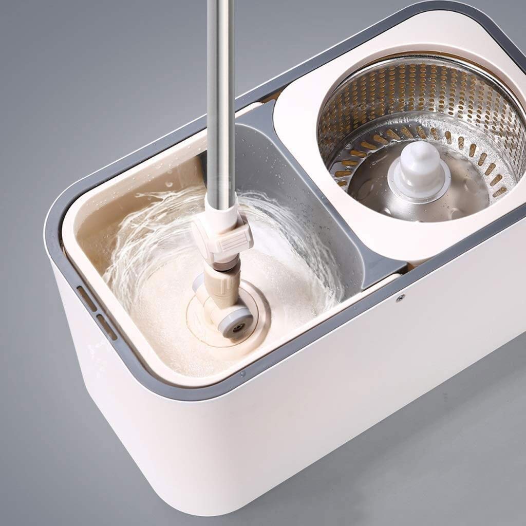 Fregona giratoria, trapeador y Cubo con 2 Almohadillas Limpieza de Pisos Microfibra
