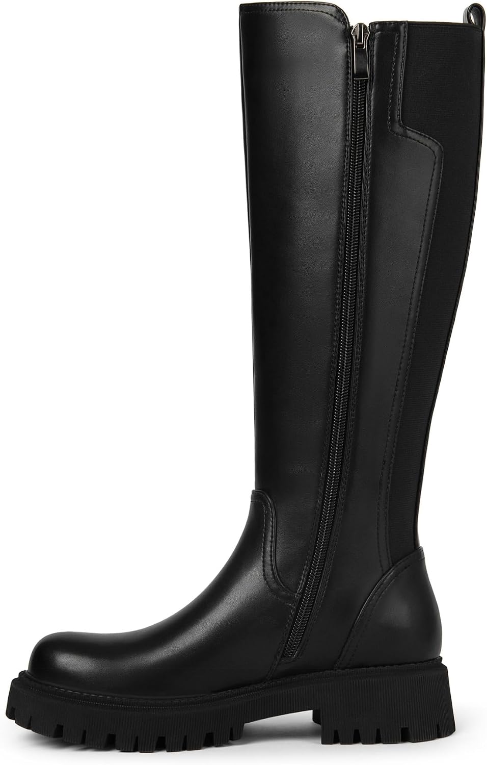 TEAIEU Knee High Boots for Women, Platform Chunky Block Low Heel Tall Boots, Round Toe Side Zipper Fall Long Boots for Dress, Stretch Calf, Comfortable
