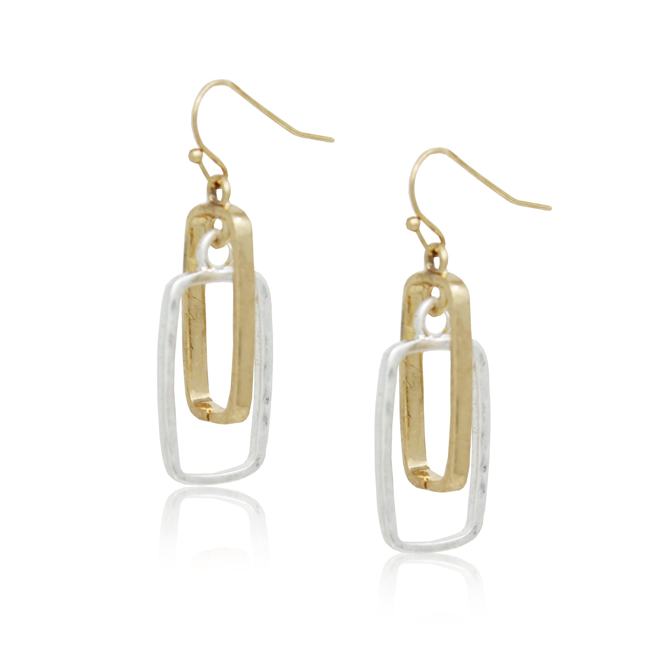 POMINA Lightweight Geometric Gold Silver Two Tone Hammered Dangle Drop Earrings Linked Circle Rectangle Oval Trendy Fashion Dangling Earrings for