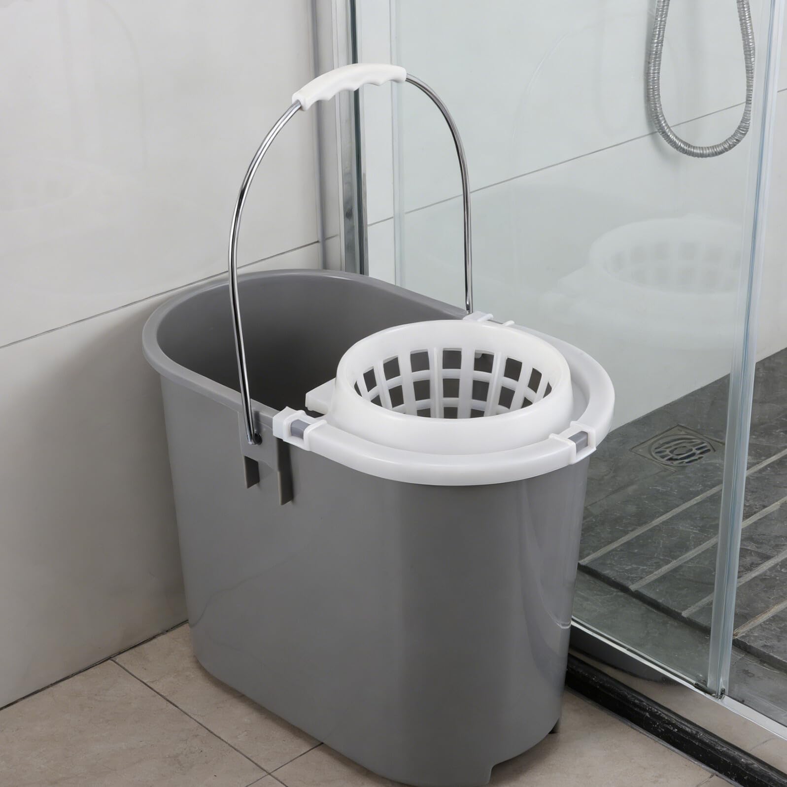 Cubo de Repuesto para Trapeador Comercial Redondo de Plástico | Asa y Cesta de Presión Lateral, para Trapeador Redondo, Uso en Limpieza Doméstica y Comercial