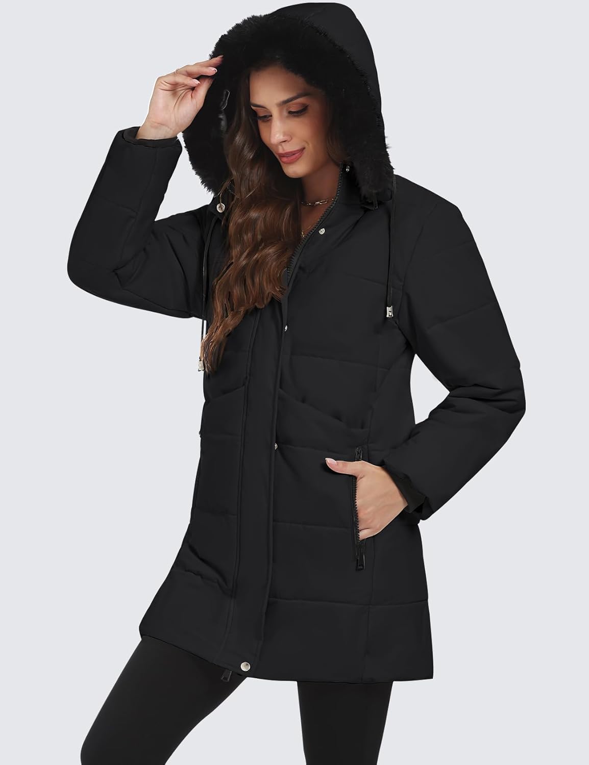 Gihuo Women's Winter Warm Puffer Coat Quilted Long Parka Jacket with Removable Hood - Image 3