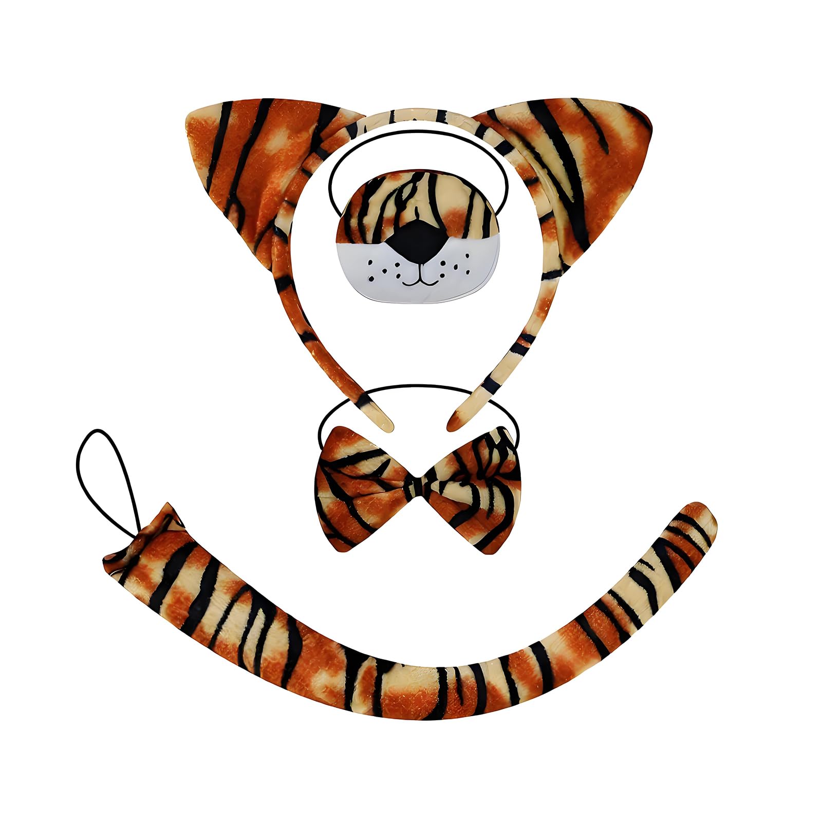 AMWYODK Animal Costume Set Collection โ Tiger,Elephant (4-Piece Each: Headband, Nose/Trunk, Bow Tie & Tail) for Carnival, Fancy Dress & Halloween (tiger)