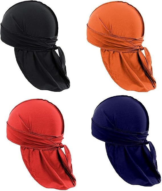 Balec 6 Pack Men's Durag Headwrap Waves Headscarf Bandana Doo Rag Long Tail