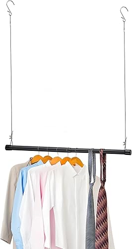 Miniatura 2 de Barra colgante de armario, organizador colgante de armario ajustable de longitud y altura, barra colgante de ropa de 35 pulgadas de altura, extensor