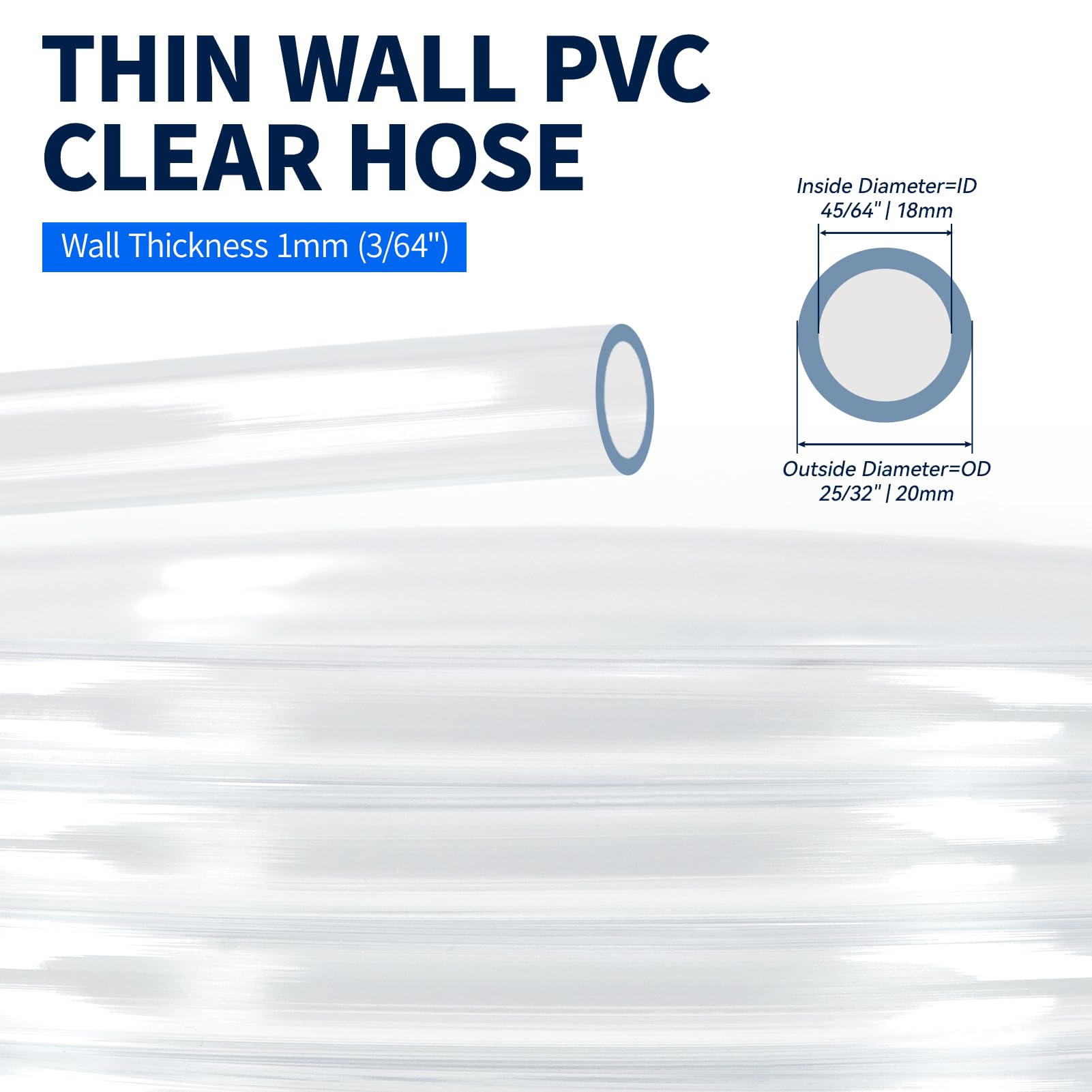 Tubo Flessibile in PVC da 18 x 20 mm, Tubo in Plastica Trasparente da 5 Metri, Tubo a Parete Sottile con Spessore di 1 mm per Applicazioni a Bassa Pressione