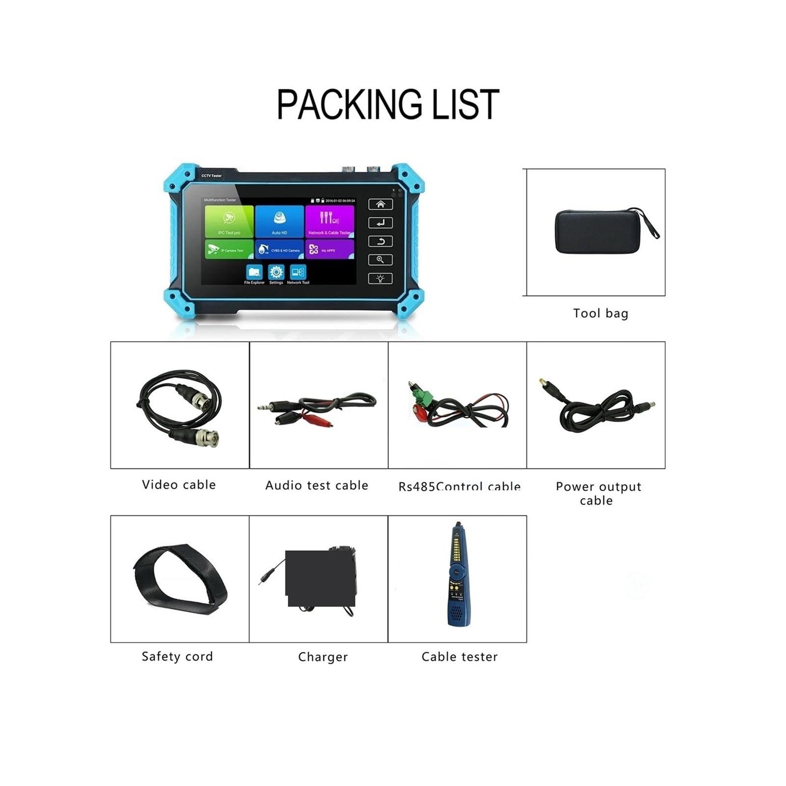 Tester CCTV, IPC-5200 Plus Full HD 8MP Cvi Tvi | Z Ahd Cvbs Monitor Kamera IP 5.4 cala IPS Ekran Dotykowy Sterowanie PTZ Tester CCTV do testowania kamer CCTV i IP.