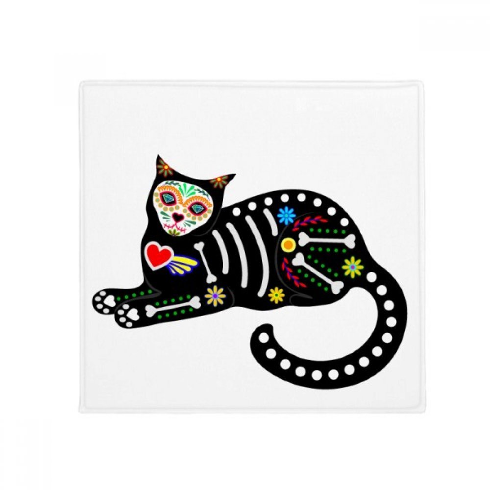 Tapis chat noir d'os de coeur Halloween terreur anti-slip de 80 x 80cm pour cuisine et porte
