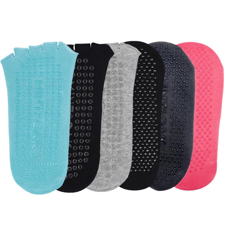 Image of Mint & Oak Ankle Length Open Toe Women Socks |Pilates & Yoga Socks 3 Open Toe & 3 Pilates Anti Skid Grip