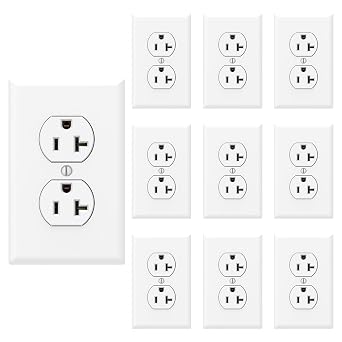 ThunderWay Duplex Electrical Receptacle Outlets with Wall Plate, 20Amp 125V Heavy-Duty Wall Outlet, Non-Tamper-Resistant, Self-Grounding, 5-20R, 2-Pole, 3-Wire Grounding, UL Listed, White10 Pack