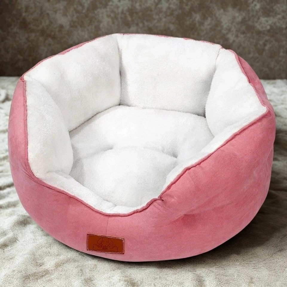 Dolce Vari Dog Bed Cat Bed Soft Washable Fleece Puppy Cushion Warm Plush Pet Basket Sleeping Bed (Pink, Small 42x52x20)