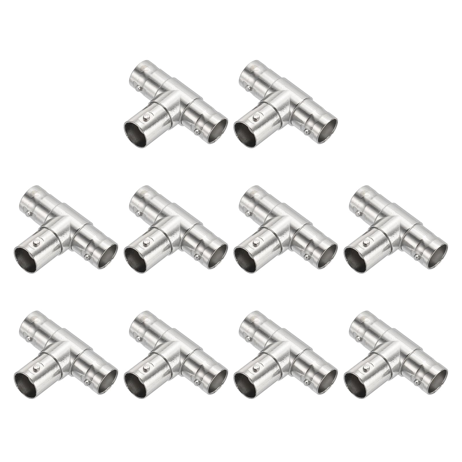 PATIKIL BNC Female to BNC Dual Female Adapter, 10 Pcs Splitter BNC Cable 3-Way Connector for Antenna CCTV DVR Camera, Silver