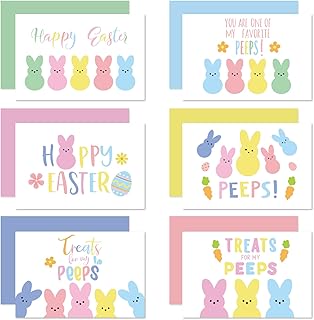 AnyDesign 36 Pack Easter Greeting Cards with Envelops and Stickers 6 Designs Bunny Note Card Colorful Easter Bunny Gift Cards for Easter Party Favor Classroom Office Supplies, 4 x 6 Inch