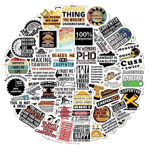 BulbaCraft 100Pcs Funny Carpenter Stickers for Hard Hats — Union Carpenter Sticker Pack...