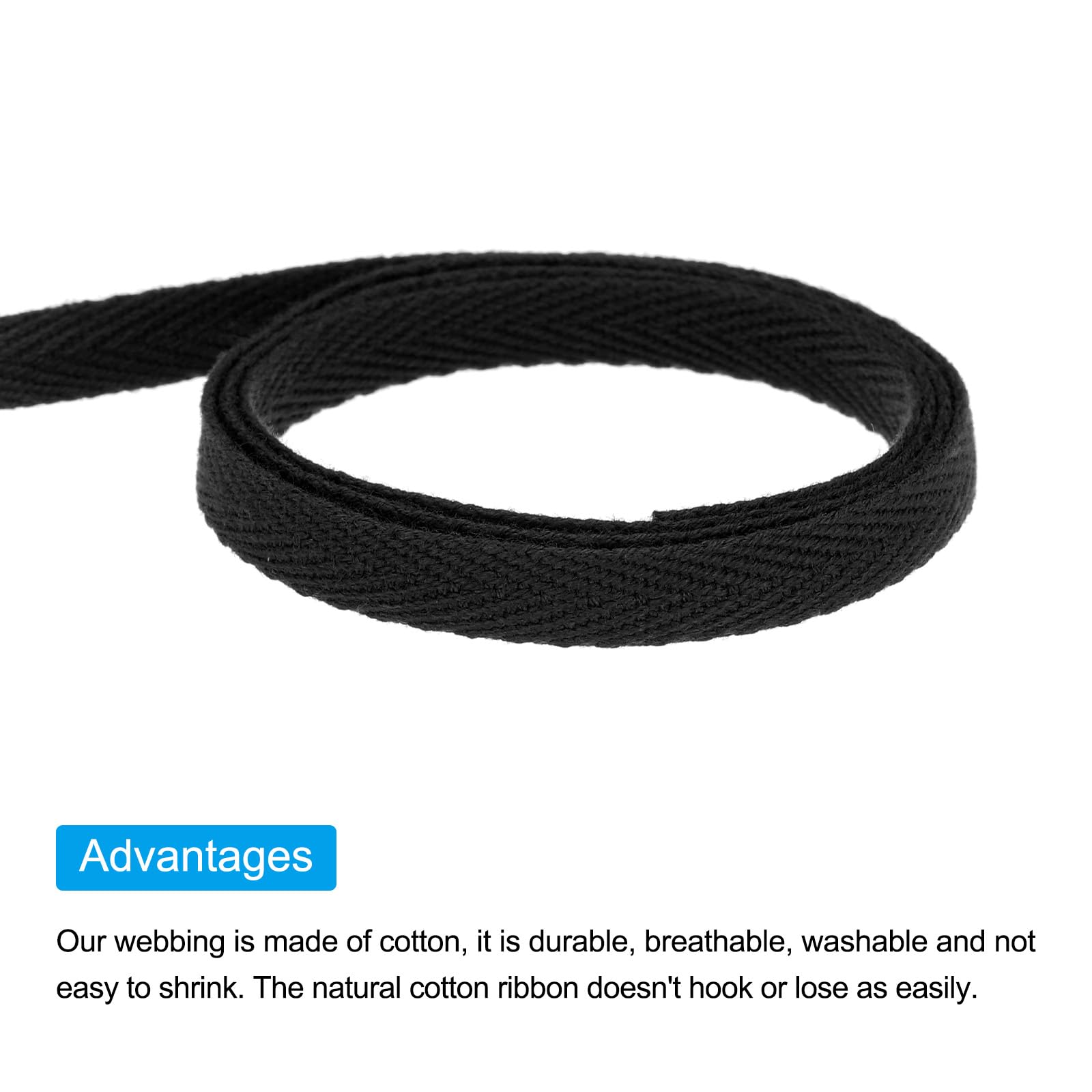 PATIKIL Baumwollköperband 6mm (1/4") 50 Yards 100% Baumwollband Schrägband Herringbone Webbing Verzierung für Nähen Geschenkverpackung, Schwarz