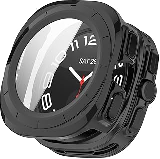 QWYJ Case for Samsung Galaxy Watch Ultra 47mm - Scratch Resistant PC Case with Screen Protector (Black, 1 Count)