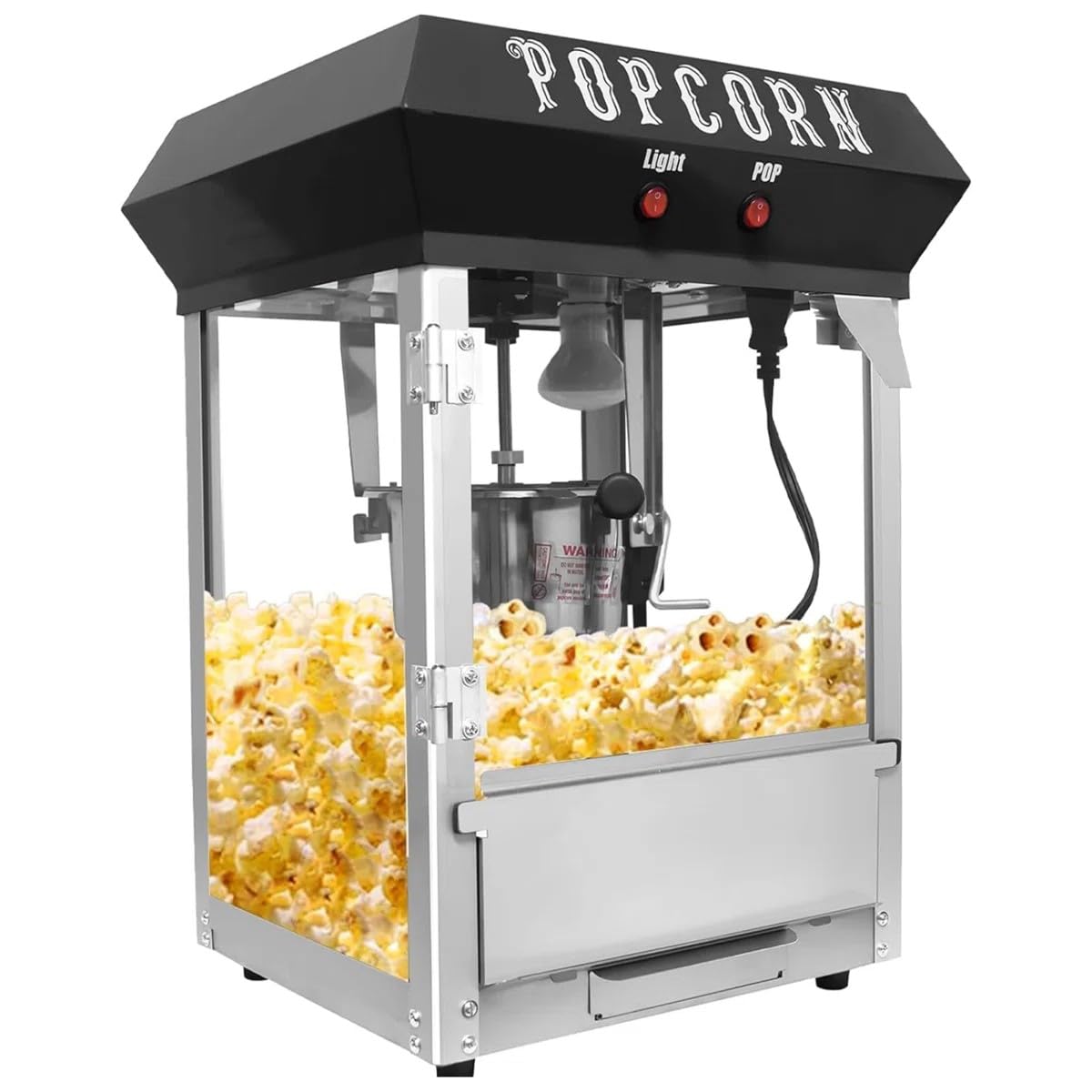 Commercial Popcorn Maker Machine, 6oz Stainless Steel Kettle with Tempered Glass &amp; Warming Deck, 600W Countertop Popper for Theater, Parties, Events