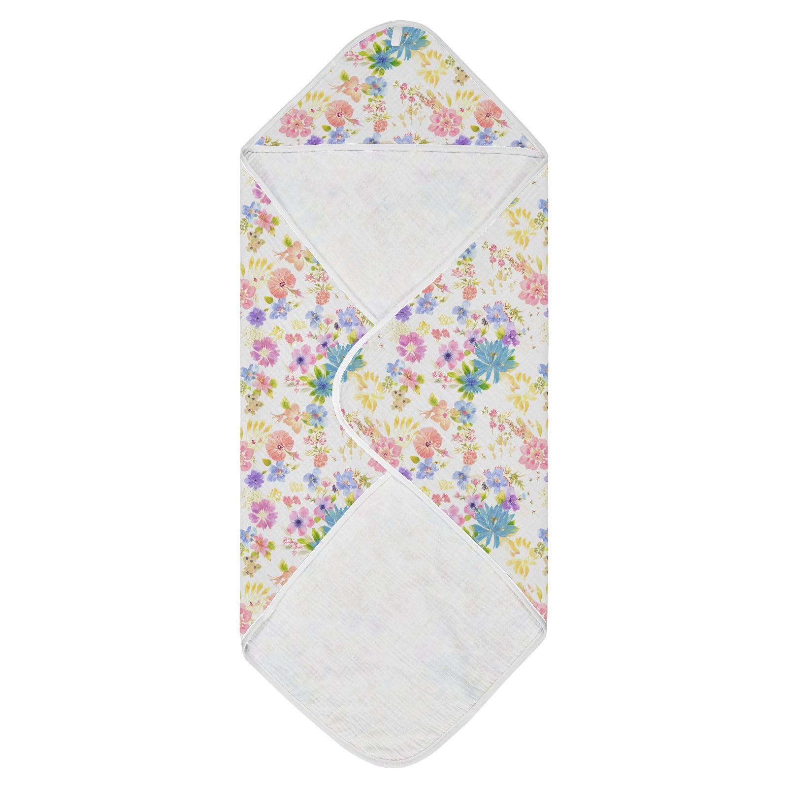 Msyxl Colorful Flowers White Hooded Towel - Ultra Soft & Absorbent Muslin Cotton Bath Towel for Babies, Toddlers, Newborn - Boys & Girls Essential 30