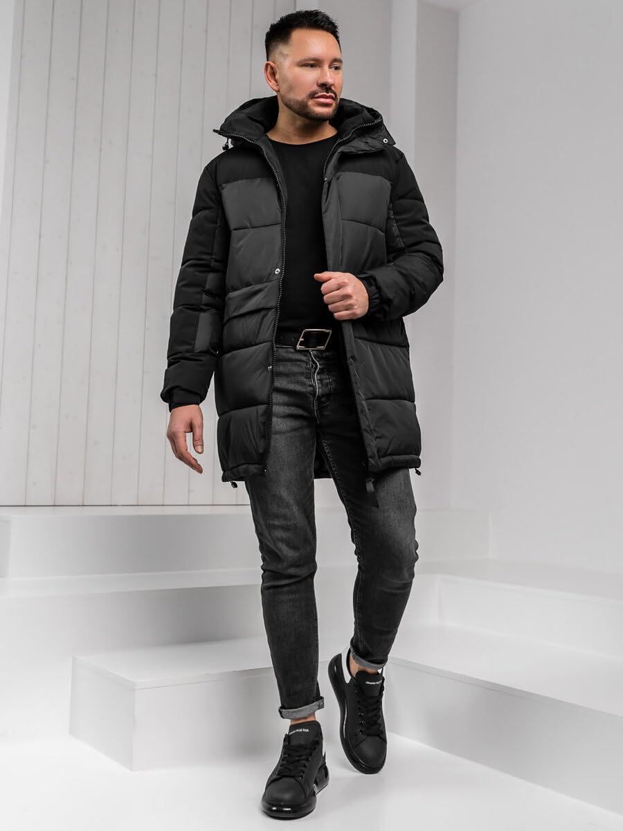 BOLF Hombre Chaqueta De Invierno con Capucha Cierre de Cremallera Ropa de Abrigo Jacket Cazadora Plumas Ocio Deporte Fitness Estilo Deportivo Mix 4D4